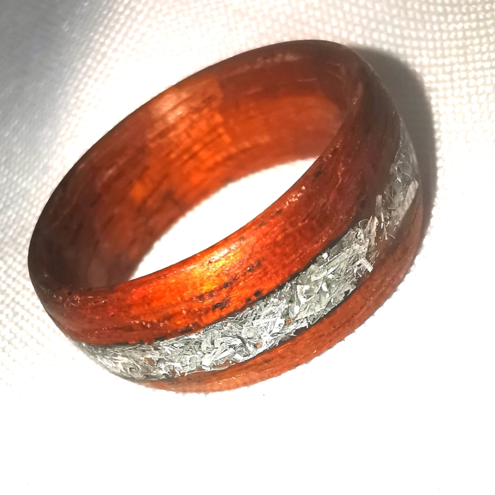 Mahogany Bentwood Ring with Silver Shaving Inlay, size 13